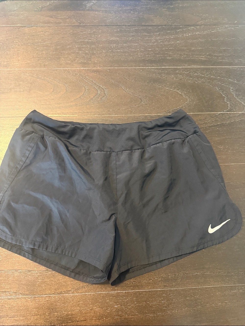 Nike Women’s Black Athletic Running Shorts with White Swoosh